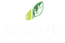Logo with green leaf design on a white background